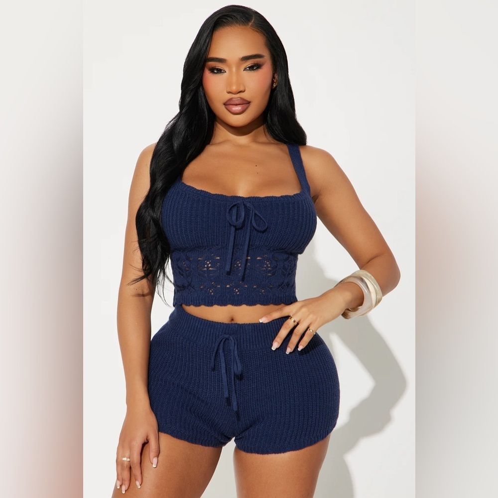 Surfer Girlfriend Crochet Short Set - Navy
